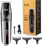 HTC Haarschneidemaschine Herren, Rasierer Herren Elektrisch & Haarschneider Bartschneider, LED Anzeige, 2 Geschwindigkeitseinstellungen, Netz-/Akkubetrieb, AT588 (Silber)