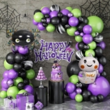 95 Stück Luftballons Arch Girland Kit Schwarze Augen Achat schwarz Metall lila grün Ballon Geisterspinne Folienballon für Halloween Geburtstagsparty Haus Garten Outdoor Dekorationen