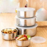 5PCS Edelstahl Rührschüssel Set mit Deckel-Home Kitchen Food Container Storage Mixing Bowl Gemüse Waschschüssel-280ml+450ml+730ml+1080ml+1580ml