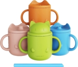 LYASIL Trinklernbecher Silikon, 4 Stück 100% BPA-frei Rutschfest Weich Trinkbecher Kinder mit Doppelgriffen, Trainingsbecher Baby, Mikrowellengeeignet, Spülmaschinenfest- 227ml,Grün-Rosa-Blau-Orange