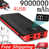 9000000mAh Powerbank Externer Batterie Ladegerät ZusatzAkku 4 USB Für Alle Handy