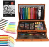 AGPTEK Kunst Set, 141 Teile Deluxe Kunst Set, Holz Malkoffer & Kunstzubehör Kit mit Malkreide, Buntstiften, Skizzenstiften, Pinseln, Anspitzer und Radiergummi