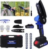 Akku Mini Kettensäge mit Akku Elektro 4 Zoll Handkettensäge Schnurloses mit 1 Batterien & 2 Ketten, Tragbarer Motorsäge Für häusliche für Garten Baum Holz