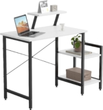 CubiCubi Kleiner Schreibtisch mit 2 mobilen Regalen und Monitorständer, 80×50 cm Stabiler Pc Gaming Tisch, einfache Montage für Arbeit, Weiß