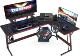DESINO Eckschreibtisch Gaming 150 x 120 cm, Ergonomic Gamer Schreibtisch l Form, Groß Pc Ecktisch Computertisch Mit Monitorständer, Stabil Metall-Beine Eck Tisch, Schwarz