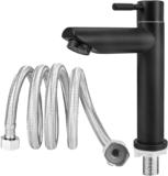 SLFYEE Wasserhahn Bad Waschbecken Waschtischarmatur Grade Kaltwasserarmatur Schwarz Kaltwasserhahn 304 Edelstahl für Küche Badezimmer