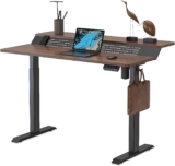 Fenge Höhenverstellbarer Schreibtisch Elektrisch mit LED Streifen, USB-Ladung, 120×73,5cm Klavierstil Sitz-steh Stehpult mit Monitorständer, 3 Memory Steuerung,Tragfähigkeit 120KG, Braun