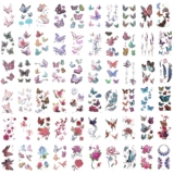 Fingertoys 60 Blätter Temporäre Tattoos, 3D Schmetterling Tattoo Bunt Tattoo Schmetterling, Schmetterling Tattoos für Frauen, Blume Schmetterling Tattoo Aufkleber