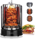 HEINRICHS Dönergrill für Zuhause, Schaschlikgrill Rotissiere Hähnchengrill Gyros Kebab, Drehspieß, Elektro Grill, BBQ, Tischgrill, Hähnchen, Vertikalgrill aus Edelstahl inkl. 6 Schaschlikspieße