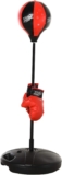 HOMCOM Kinder Boxstand, Boxsack,Punchingball Set mit Boxhandschuhe, Boxset für Kinder, höhenverstellbar Reaktionstraining, Schwarz+Rot, 38 x 38 x 78-120 cm