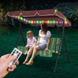 Hollywoodschaukel Beleuchtung Batteriebetrieben,64LED hollywoodschaukeln Lichterkette mit Fernbedienung,8 Modi IP67 Wasserdichte RGB Lichterkette Aussen für Hollywoodschaukeln,Garten,Balkon,Party Deko