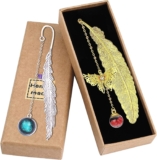 Metall Feder Lesezeichen, 2PCS Schmetterling Lesezeichen Personalisiertund Glasperlen Ewige trockene Blume Anhänger Ideales Geschenk für Erwachsene, Kinder und StudentenBox Bookmarks Simple