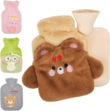 Mini Wärmflasche Kinder, 350ML Wärmflasche mit Bezug Wärmflasche Flauschig Hot Water Bottle Weiche Flaum Wärmeflasche für Bauch, Schulter, Nacken, Beine(Brown)