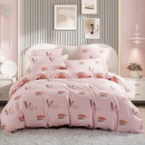 Omela Rosa Federn Bettwäsche Set 135×200 Feder Motiv Mädchen Teenager Bettbezug 2 Teilig Mikrofaser Einzelbett Bettgarnitur mit Reißverschluss Kissenbezug 80×80 cm