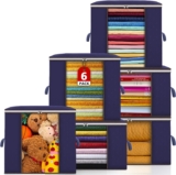 POWZOO 6 Stück 90L Aufbewahrungstasche,Faltbare Umzugskartons,Aufbewahrungsbox mit Deckel,Kleiderschrank Organizer,mit verstärkt Griff,Faltbare Aufbewahrung Boxen für Bettdecken,Kleidung,Decke(Blue)