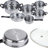 Retoo 12-teilig Topfset aus Edelstahl, Kochgeschirr, Spülmaschinengeeignet und Backofengeeignet, Kochtopf-Set, Töpfe mit Glasdeckel, 12er Kochtopf Set mit Durchmesser 16, 18, 20, 21.8, 24, 24, Silber