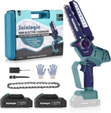 Sainlogic 6 Zoll Mini Kettensäge mit Akku, Kabellose Motorkettensägen Sicherheitsschloss, Einhand Kettensäge mit 2 * 2000mAh Akku und Ladegerät, Handkettensäge zum Schneiden von Bäumen, Seeblau