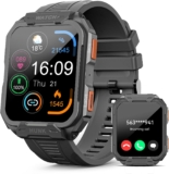 Smartwatch Herren mit Telefonfunktion, 1,96″ Touchscreen IP68 Wasserdicht Sportuhr mit Pulsmesser SpO2 Schlafmonitor, 100 Sportmodi Aktivitätstracker, Outdoor Fitness Tracker Message Reminder, Grau