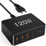 USB C Ladegerät, 120W GaN 6-Port USB Schnellladegerät USB C Netzteil Power Adapter mit 3 USB-C und 3 USB-A, Mehrfach USB Ladestation PD QC 3.0 Charger für MacBook Pro Laptop iPhone iPad Samsung