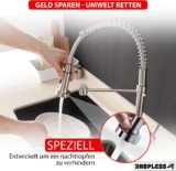 DROPLESS – Wasserhahn Küche ausziehbar mit Brause, 360° schwenkbare Küchenarmatur, Mischbatterie Küche, Spültischarmatur mit Geschirrbrause, Einhebelmischer Spültischbatterie (Chrom)