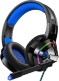 ZIUMIER Z66 Blau Gaming Headset für PS4 PS5 PC Xbox One Laptop,Gamer Kopfhörer mit Noise Cancelling Mikrofon, Buntes RGB Licht, Bass 3.5mm Surround Sound 50MM Treiber