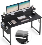 ODK Schreibtisch Schwarz mit Monitorständer Höhenverstellbar, Tisch 120x50x84cm, PC Tisch Computertisch mit Aufbewahrungstasche, Kleiner Schreibtisch Bürotisch Officetisch für Home Office