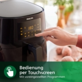 Philips Essential Airfryer XL – 6.2L, Fritteuse ohne Öl, Rapid Air Heißlufttechnologie, Touchscreen, NutriU App mit Rezepten (HD9270/90), 2000 W, 15 x 15 x 14 cm, Schwarz